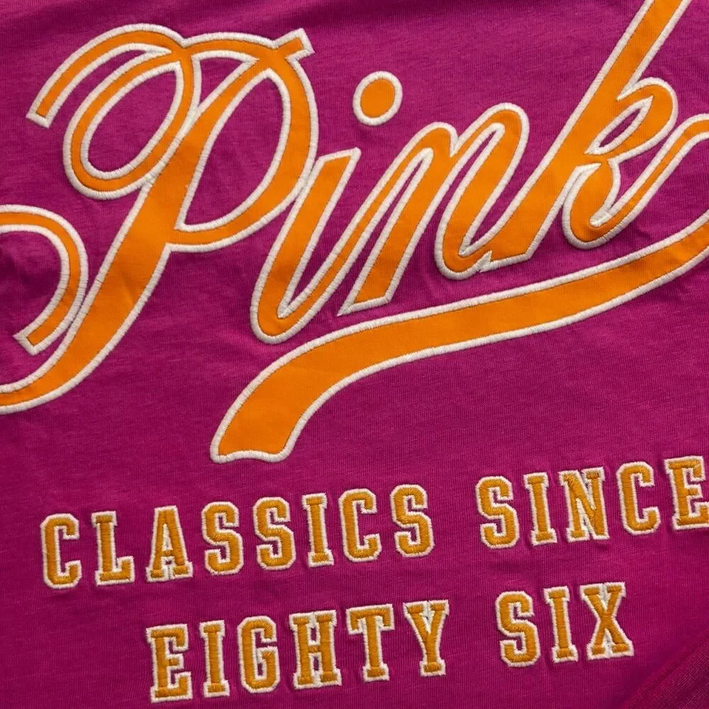 NWT New VS PINK Pink Love Pink Classics 1986 Logo Matching Tee & Shorts Set